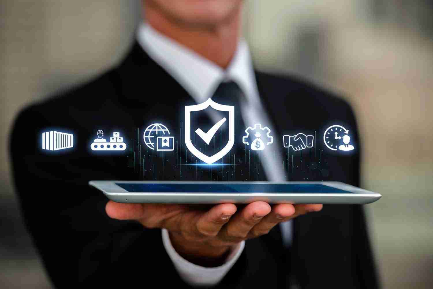Insurance professional analyzing risk management data